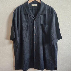 Tommy Bahama Shirt Mens XL Black Silk Palm Tree Jacquard Button Up Camp Casual
